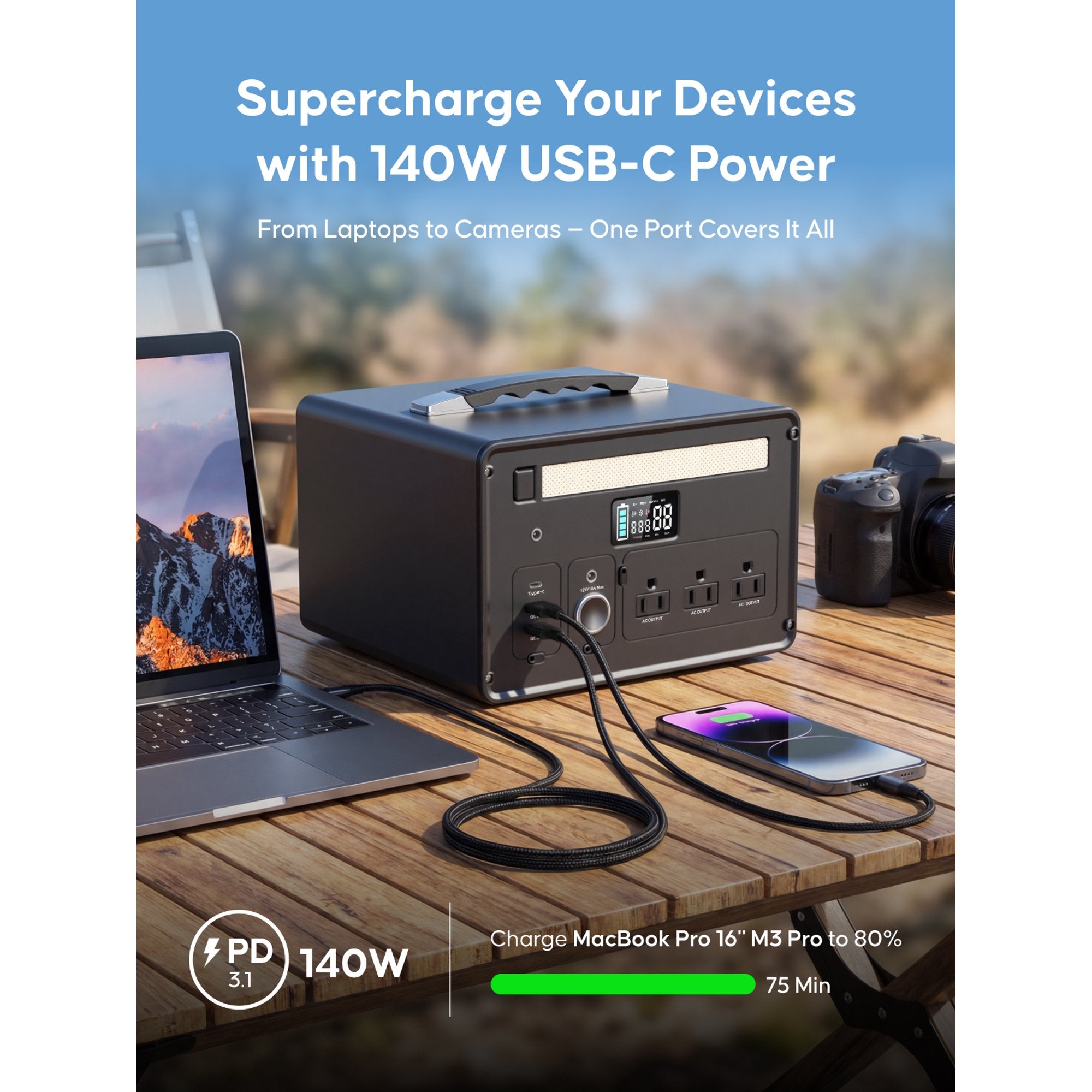 Bailibatt Portable Power Station 1008Wh, 1000W LiFePO4 Battery ,Solar Generator for Home Backup, Camping, Outdoor, Emergency