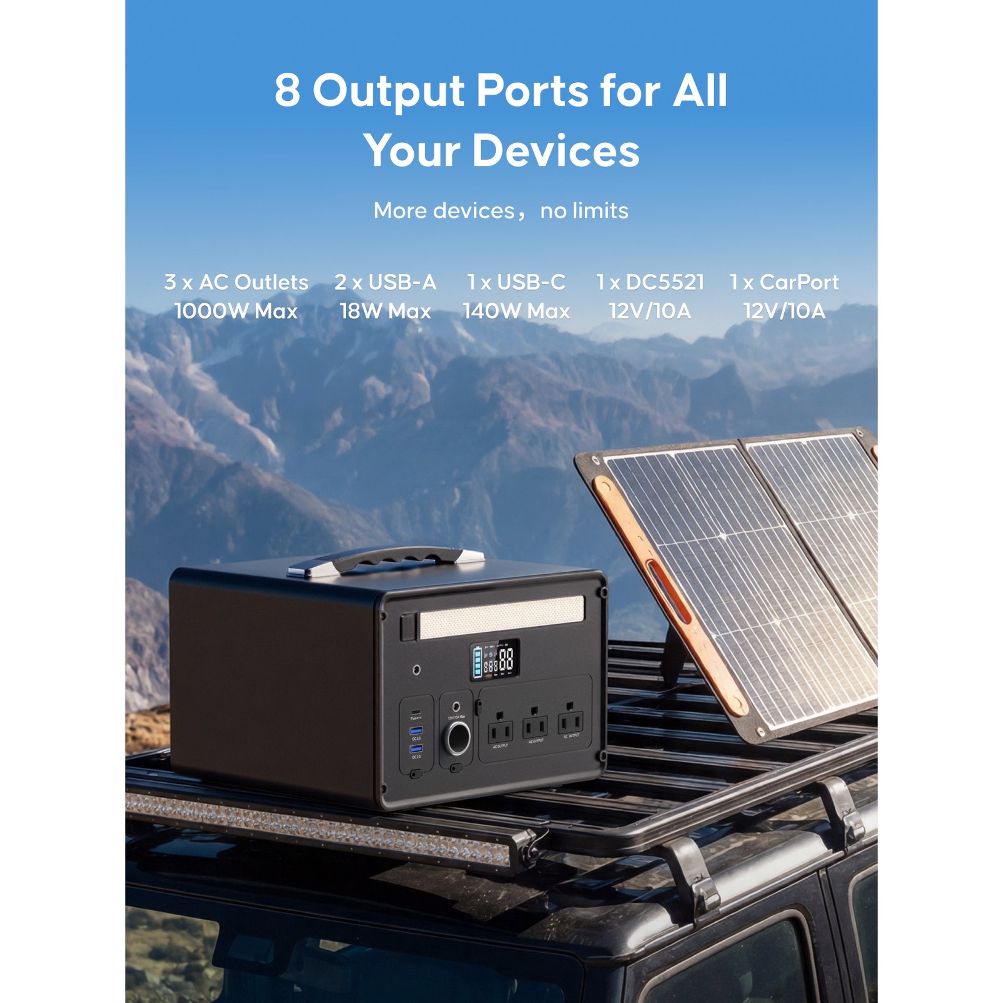 Bailibatt Portable Power Station 1008Wh, 1000W LiFePO4 Battery ,Solar Generator for Home Backup, Camping, Outdoor, Emergency