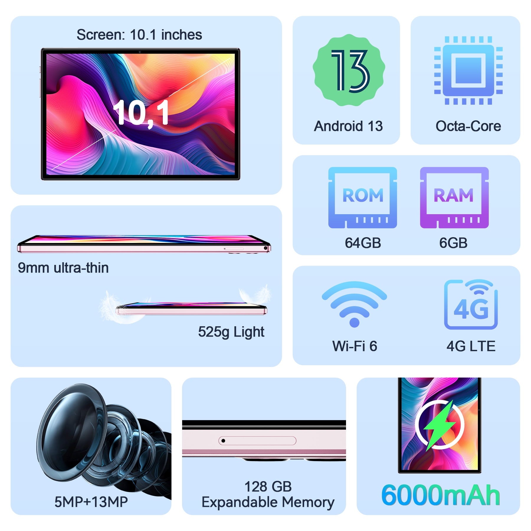 VEAT00L F11 Tablet 2025, 6GB RAM 64GB ROM, Rose Gold