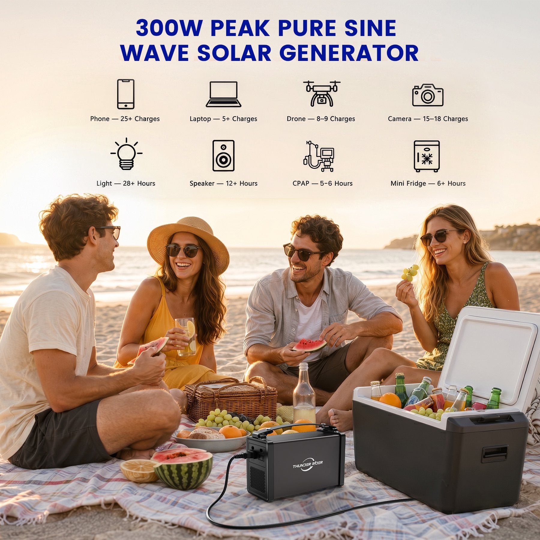 Bailibatt 299Wh Portable Power Station, 300W Peak Solar Generator with AC Outlet & USB-C PD, Lightweight Battery Backup for Camping, RV, and Home EmergencyBlack