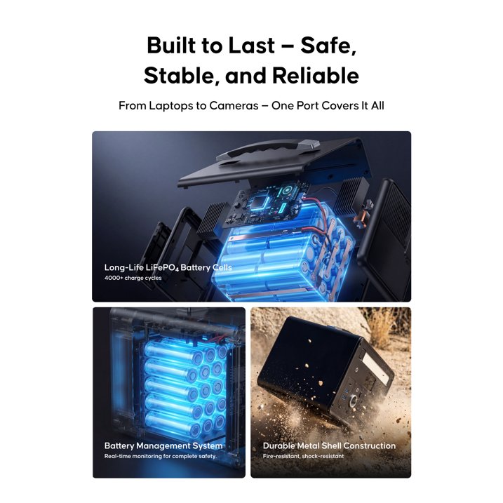 Bailibatt Portable Power Station 1008Wh, 1000W LiFePO4 Battery ,Solar Generator for Home Backup, Camping, Outdoor, Emergency