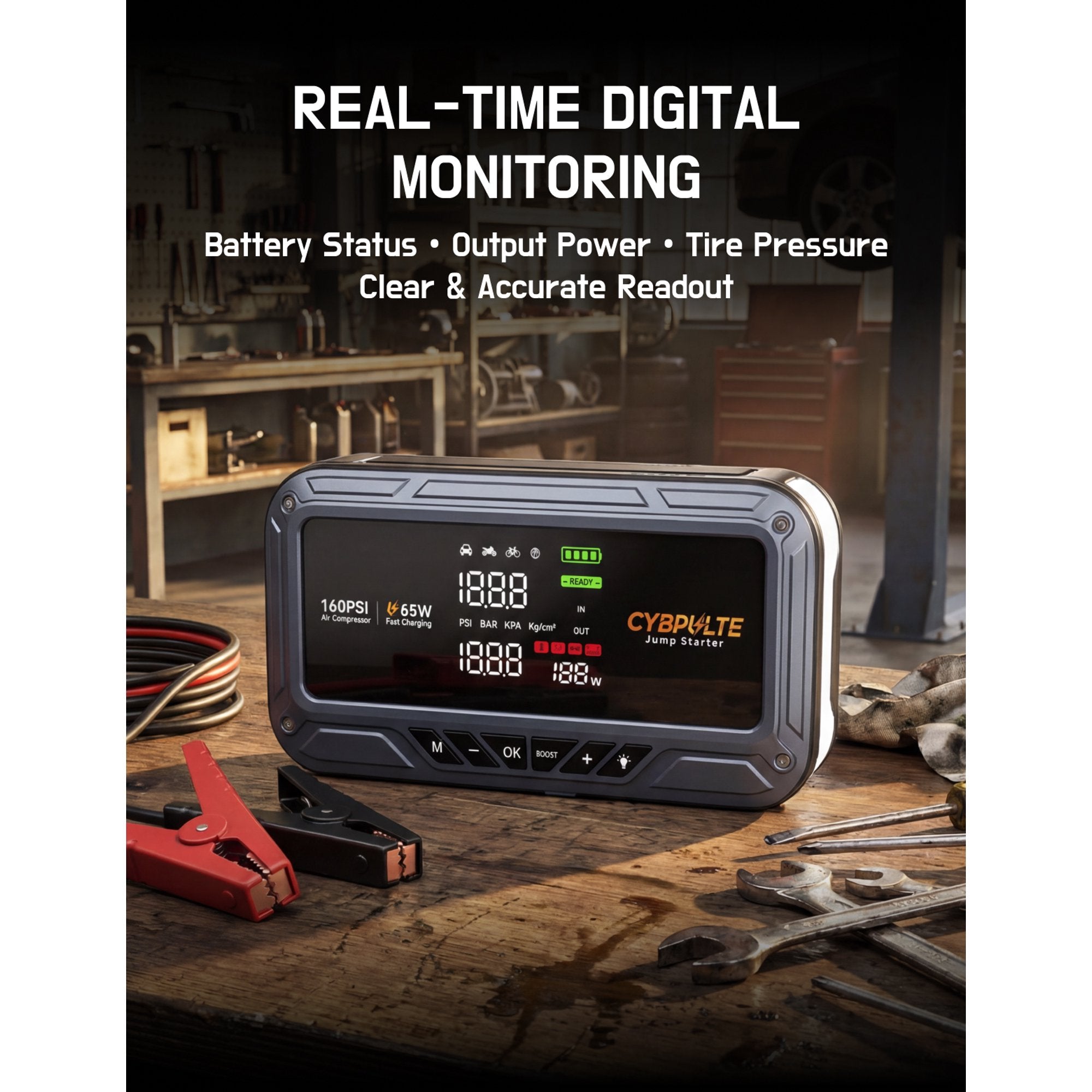 Bailibatt 8000A Peak Jump Starter with 160 PSI Air Compressor, 12V Car Battery Booster, Tire Inflator, 65W USB‑C Fast Charging, Portable Emergency Automotive Tool