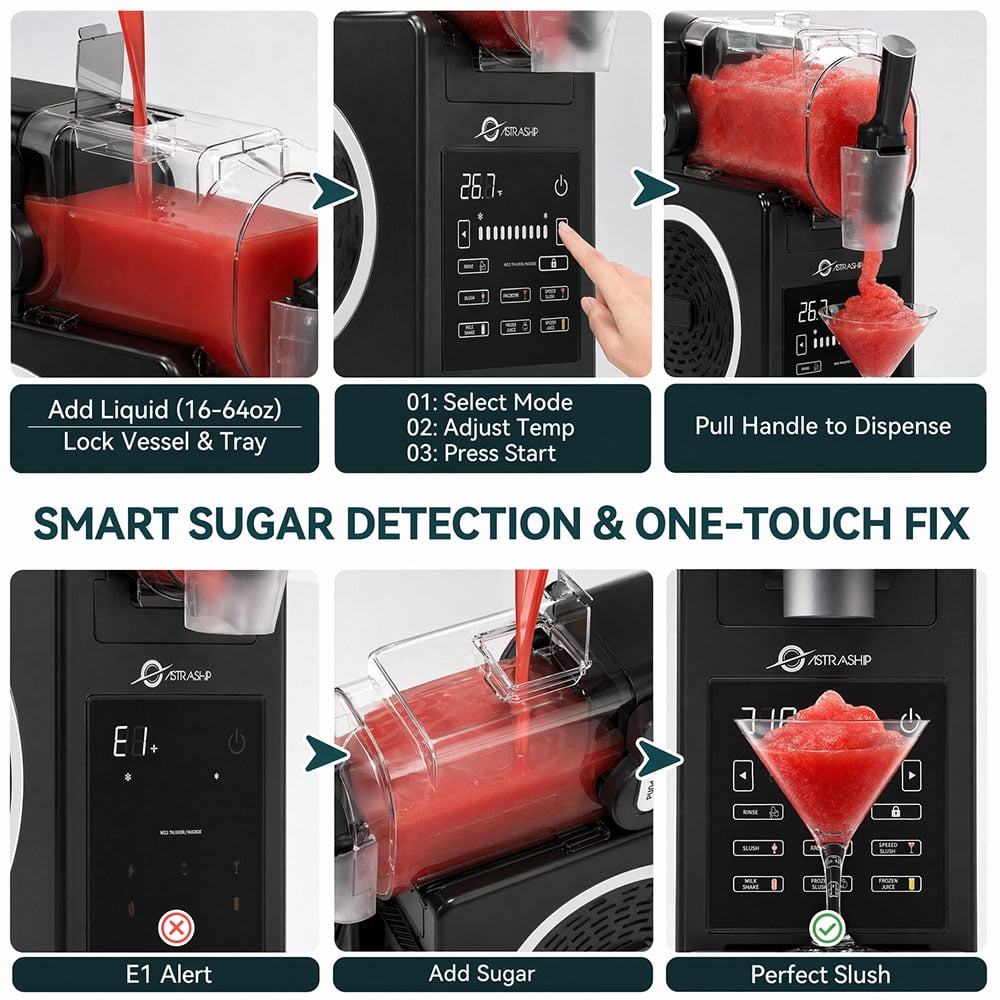 Astralship Slushie Machine with Soft Serve Ice Cream Mode, 200W Slushy Maker for Home Frozen Drink Maker with 7 Presets, Auto Rinse, Low-Sugar & Alcohol Alerts – for Slush, Milkshakes, Margaritas