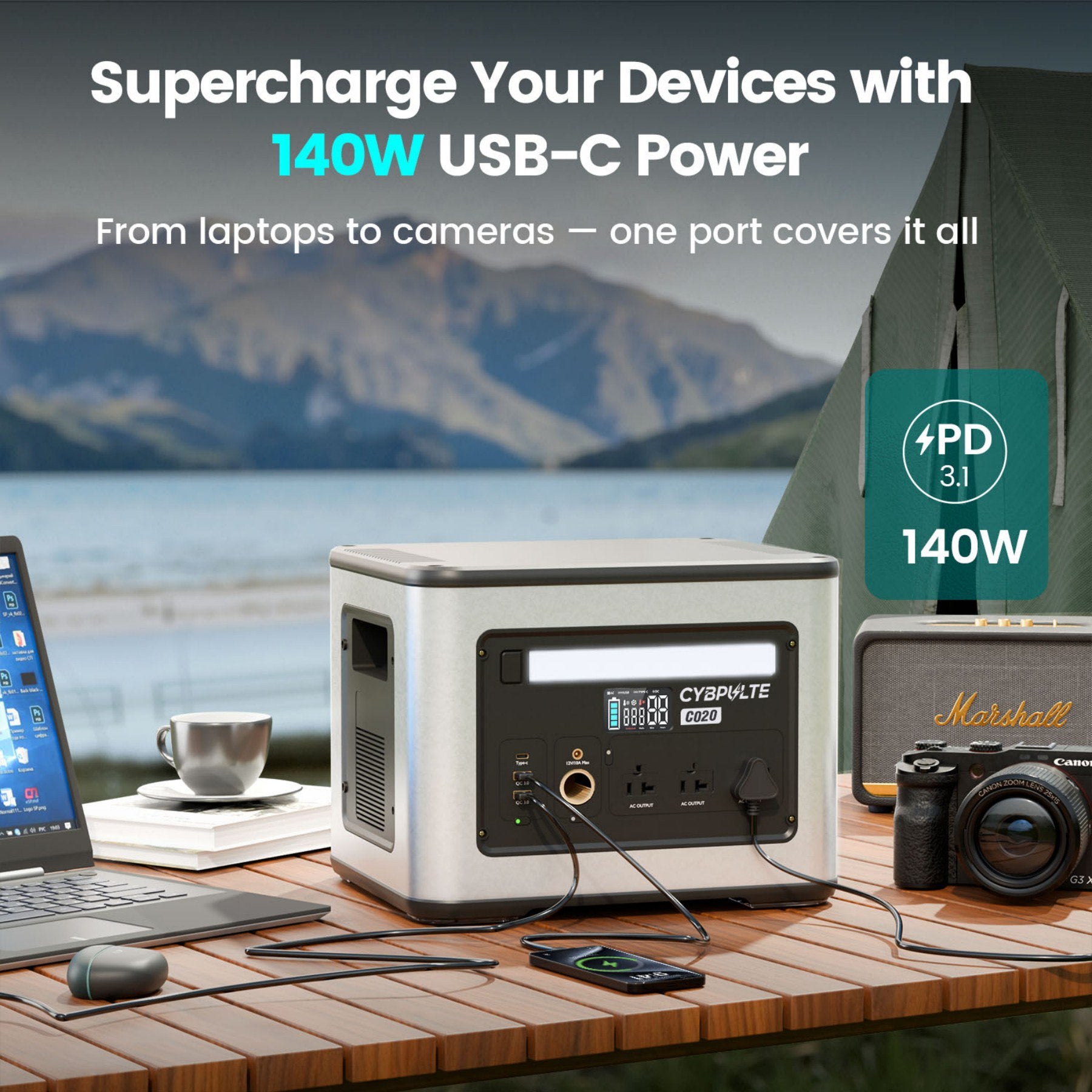 Bailibatt 2000W Portable Power Station, Solar Generator, LiFePO4 8 Output Ports, Fast AC/Solar Charging, Home Emergency Backup
