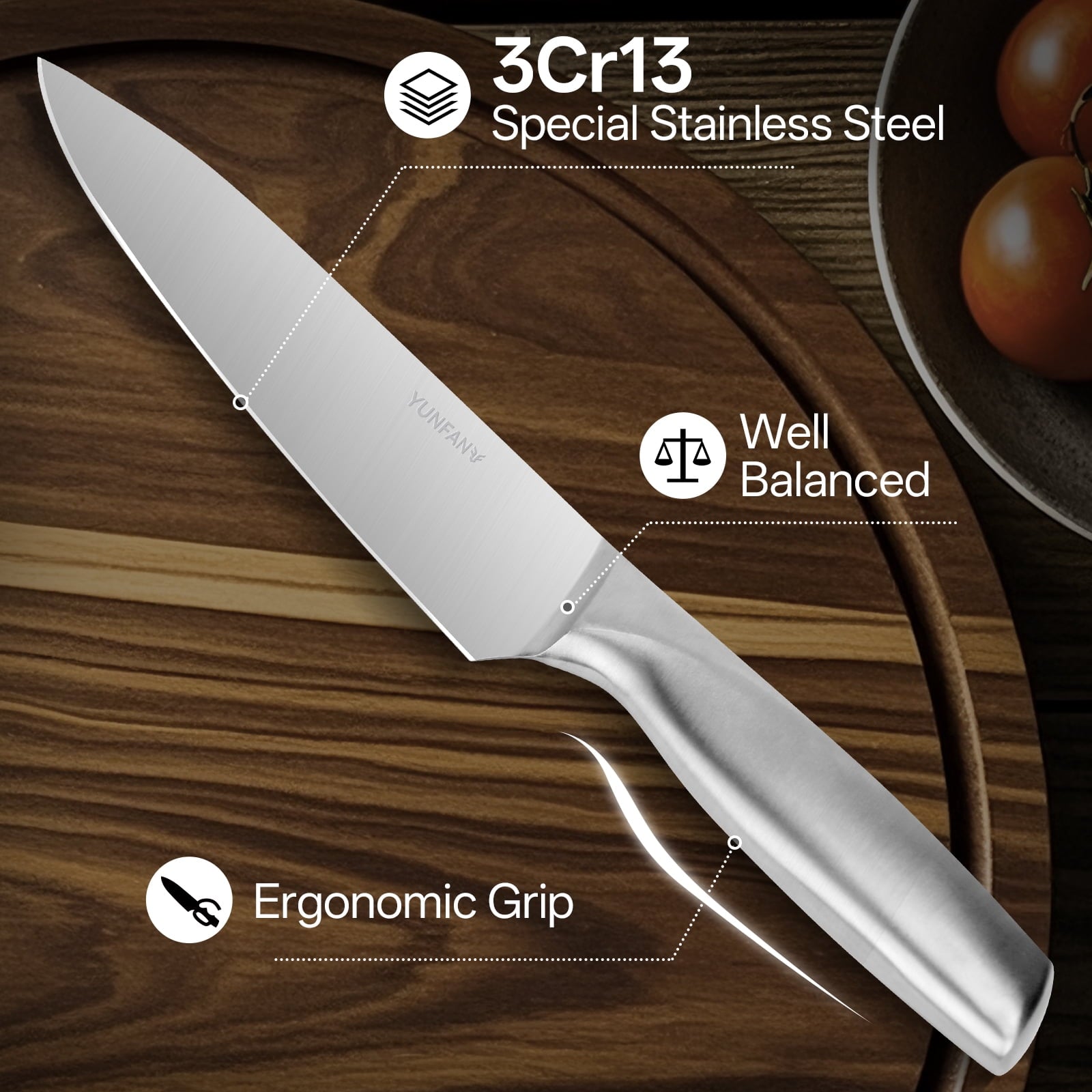 Yunfan Professional Kitchen Knives, Sharp Knives High Carbon Stainless Steel